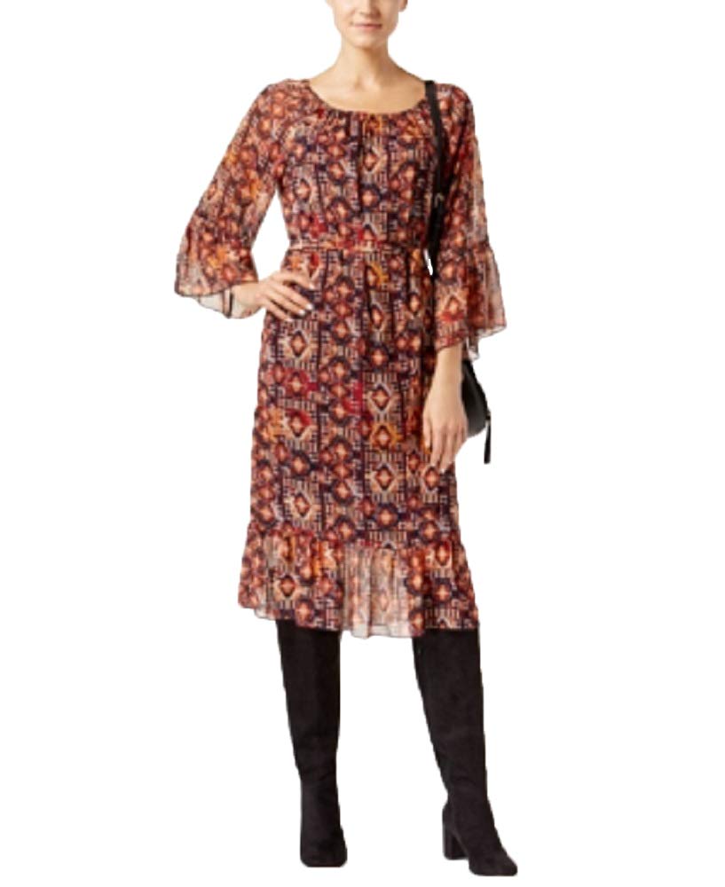 Womens Petite Printed Peasant Dress