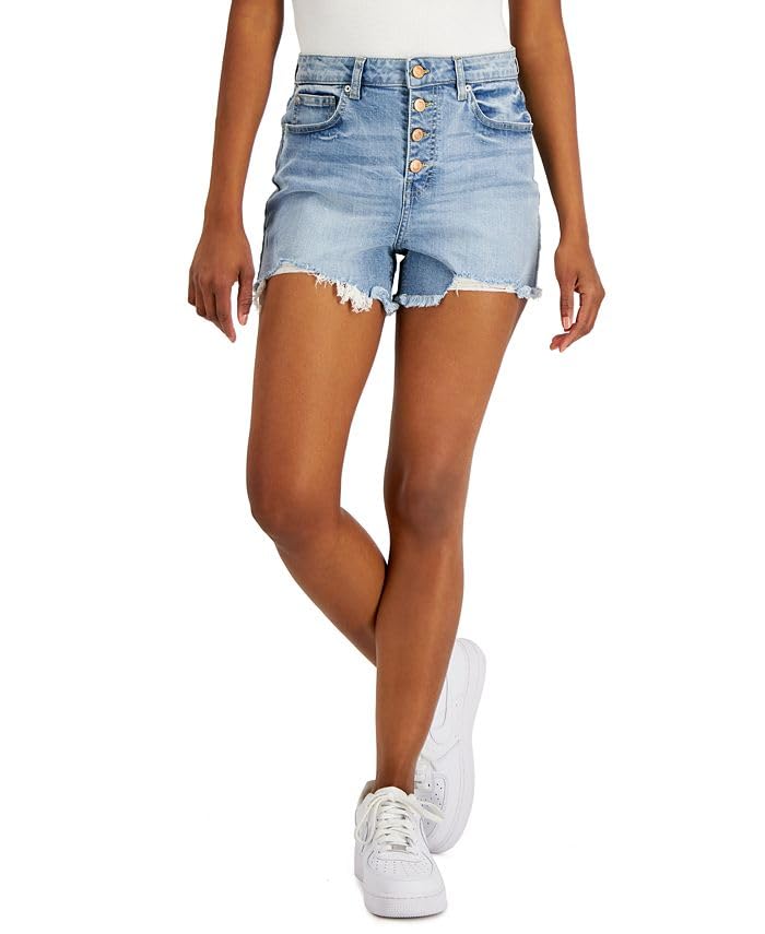 Vanilla Star Juniors' Exposed Button Denim Shorts