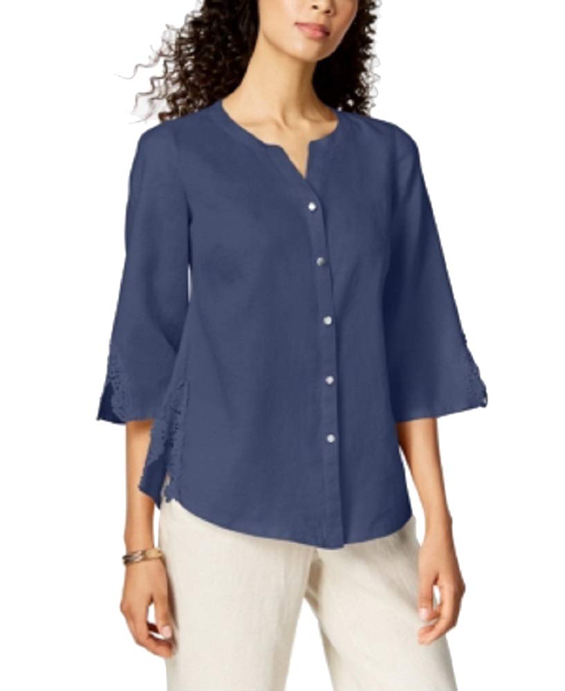 JM Collection Linen Crochet Contrast Shirt