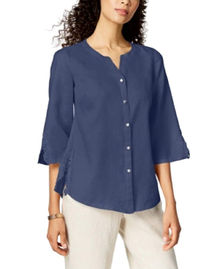 JM Collection Linen Crochet Contrast Shirt