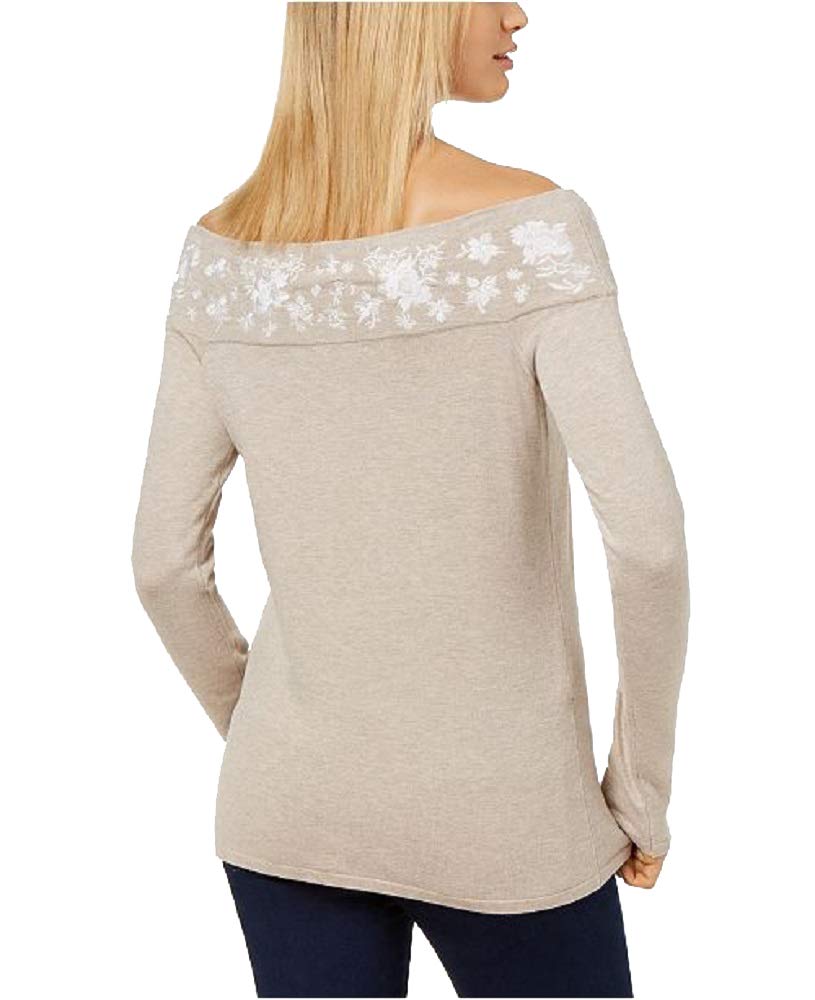 Embroidered Off The Shoulder Sweater