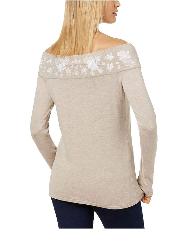 Embroidered Off The Shoulder Sweater