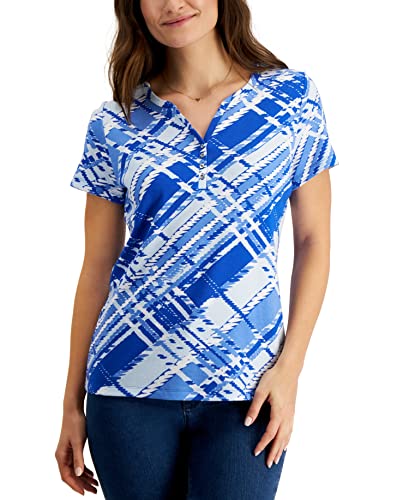 Karen Scott Forrest Plaid Henley Top