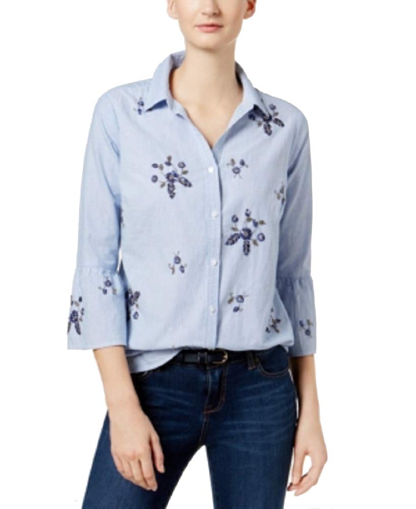 Charter Club Cotton Embellished Bell Sleeve Shirt