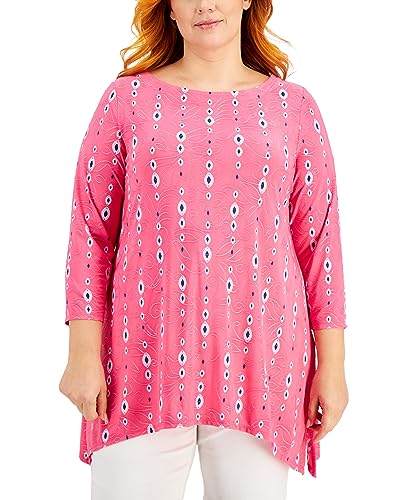 JM Collection Plus Size Printed Jacquard Handkerchief Hem Top