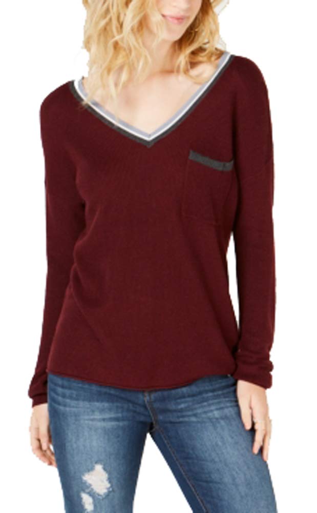 Juniors' Stripe-Trimmed V-Neck Sweater