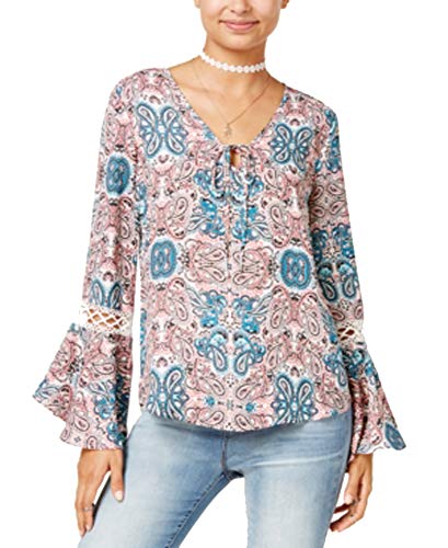 Hippie Rose Juniors Printed Crochet Bell Sleeve Top