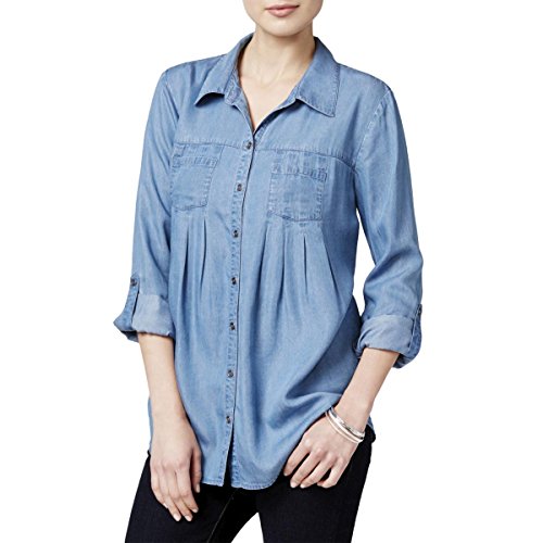 Style & Co Petite Denim Roll Tab Shirt