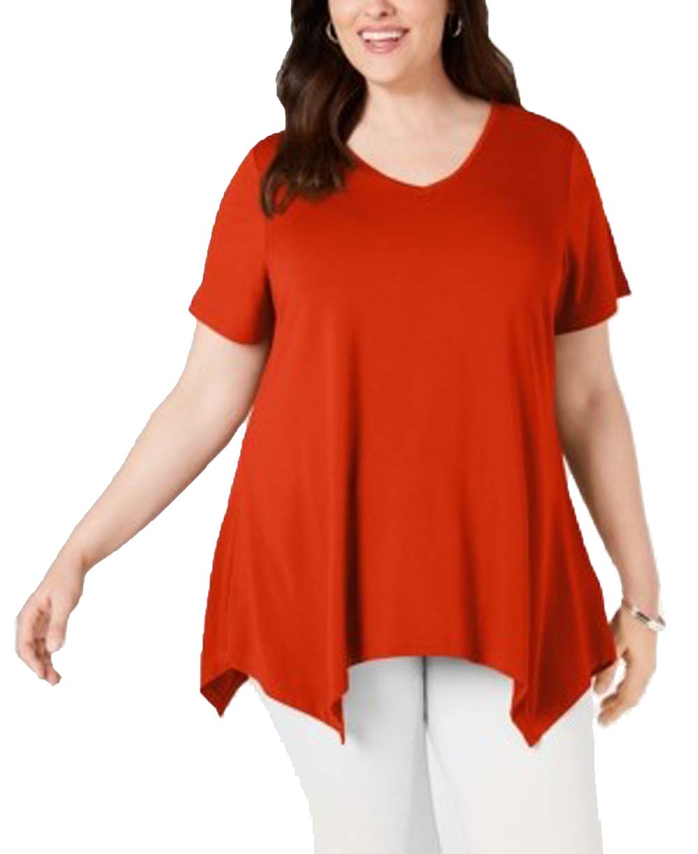 Plus Size V-Neck Handkerchief-Hem Top