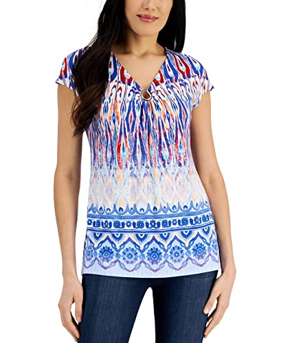 JM Collection Womens Ikat Print Ring Top