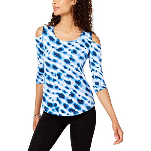JM Collection Petite Printed Cold Shoulder Top