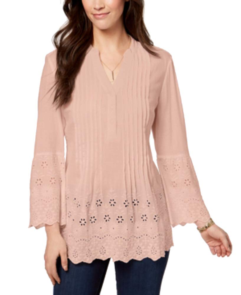Style & Co Petite Cotton Eyelet Split Neck Top