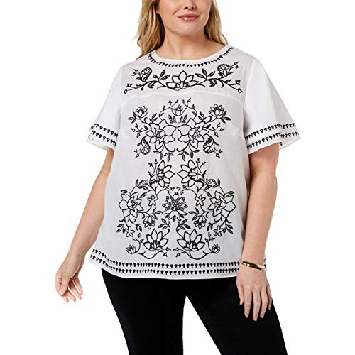 Charter Club Plus Size Cotton Embroidered Top