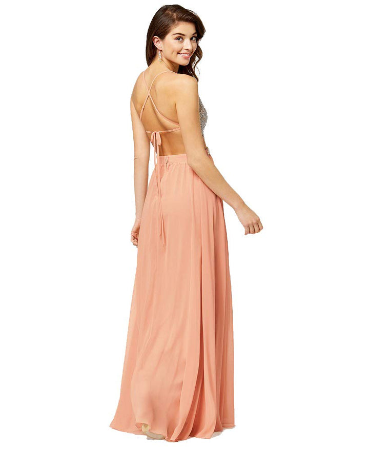 City Studios Juniors Open Back Metallic Bodice Gown