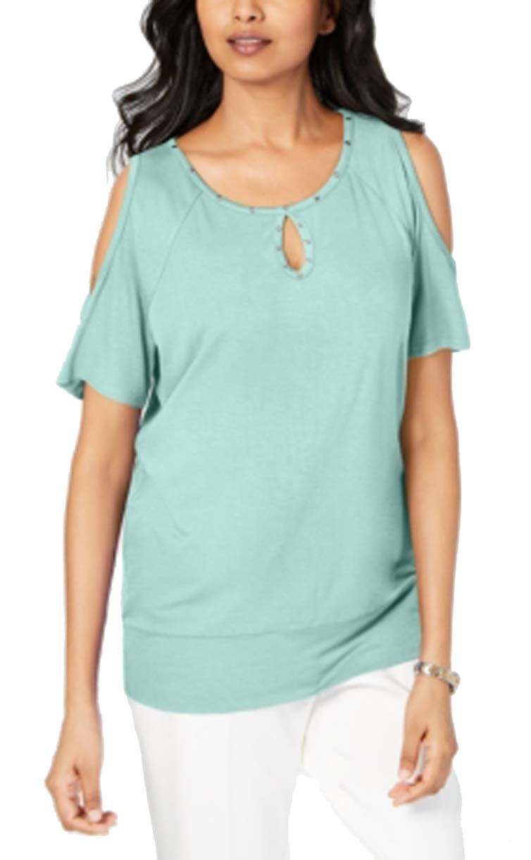 Petite Studded Cold-Shoulder Keyhole Top