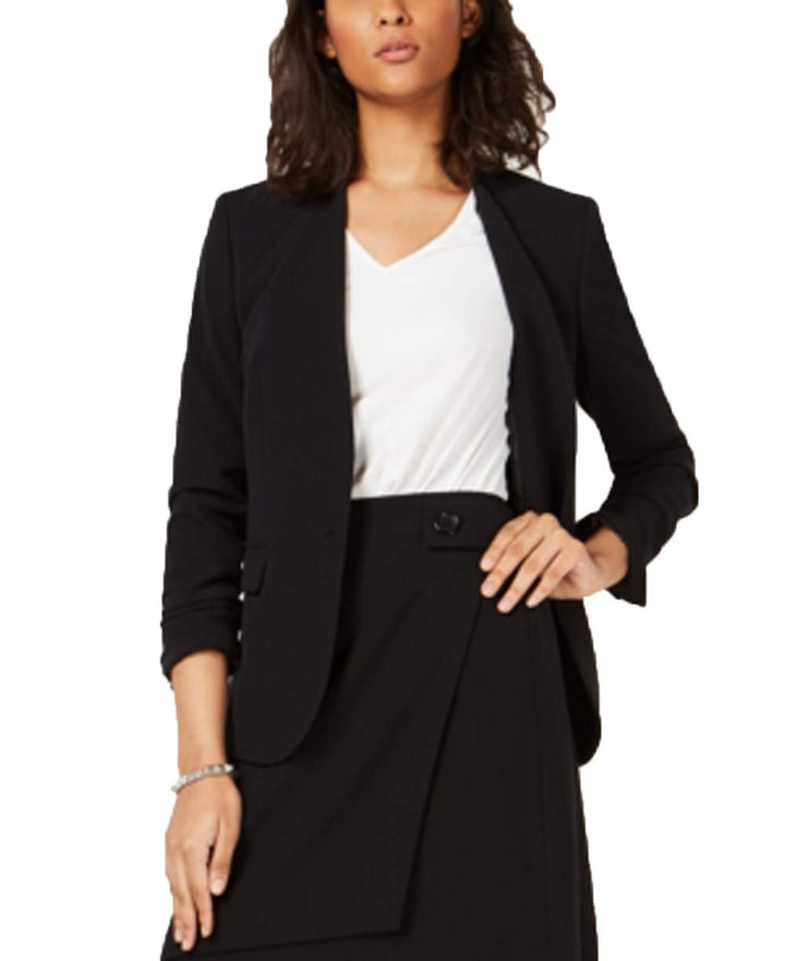 Bar III Collarless One-Button Jacket (Black, 6)