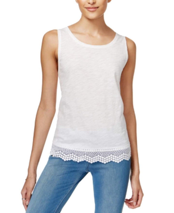 Maison Jules Cotton Crochet Hem Tank Top