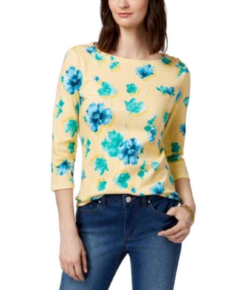 Button-Shoulder Print Top
