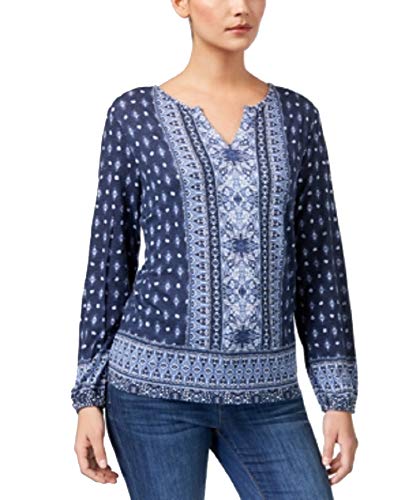 Style & Co Mixed Print Split Neck Top