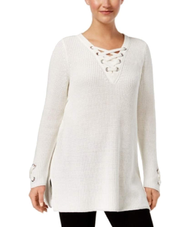 Style & Co Lace Up Tunic Sweater