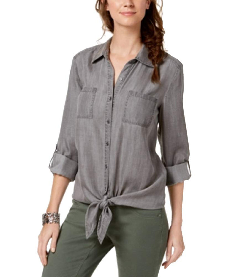 Tie-Hem Denim Shirt