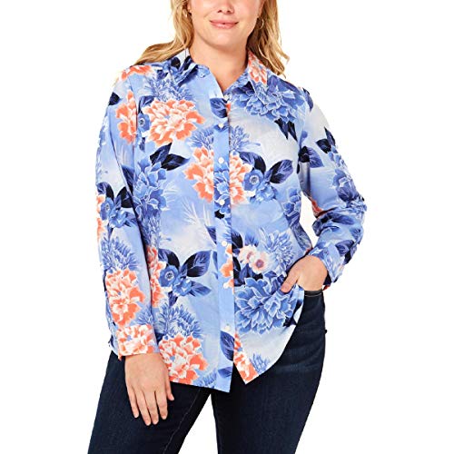 Charter Club Plus Size Floral Print Button Up Top