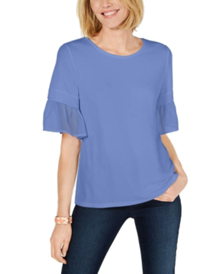 Petite Chiffon-Ruffle-Sleeve Top