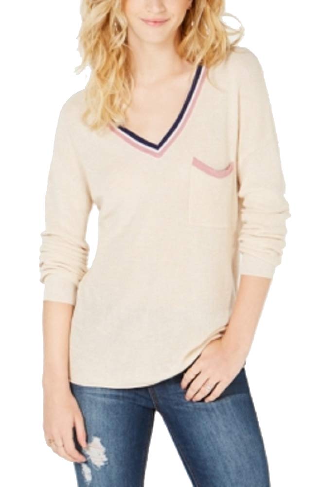 Juniors' Stripe-Trimmed V-Neck Sweater