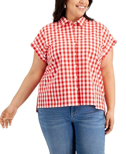 Style & Co Plus Size Gingham Cotton Camp Shirt