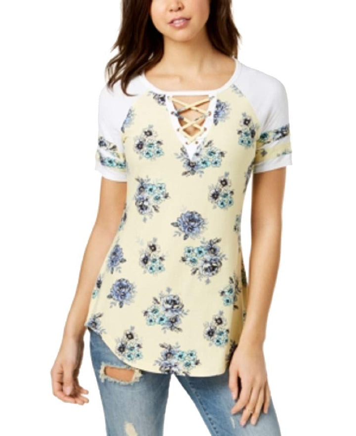 No Comment By Ultra Flirt Juniors Lace Up Baseball T-Shirt