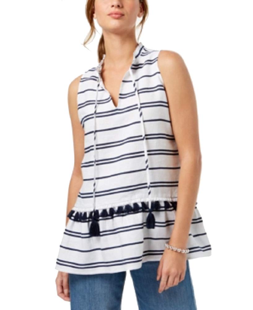 Charter Club Linen Striped Peplum Top