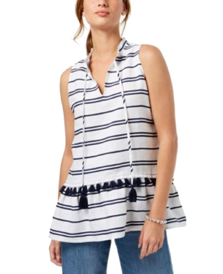 Charter Club Linen Striped Peplum Top