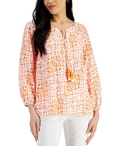 JM Collection Womens Printed Peasant Top