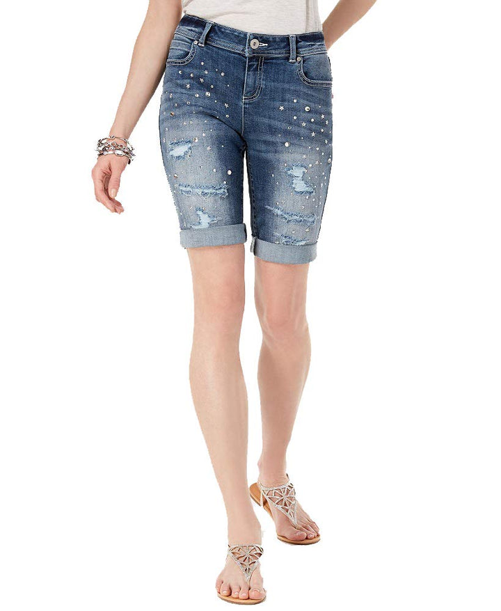 Ripped Studded Bermuda Shorts