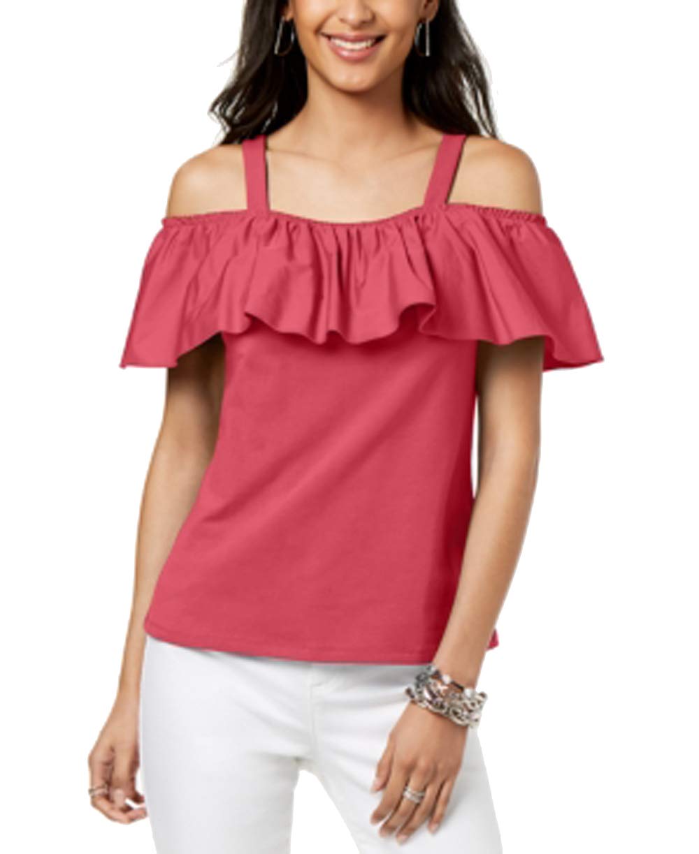 I.N.C. Petite Cold-Shoulder Ruffle Top
