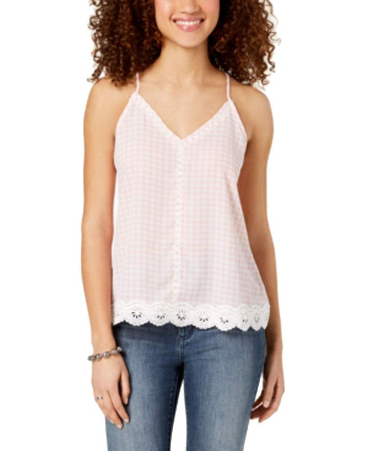 Juniors' Gingham Crochet Tank Top