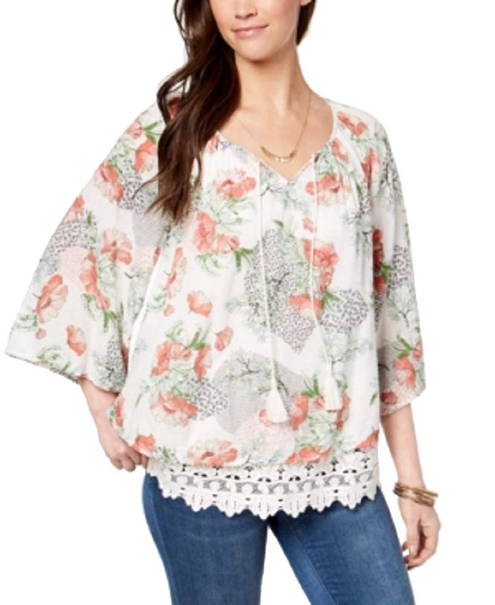 Style & Co Lace Hem Peasant Top
