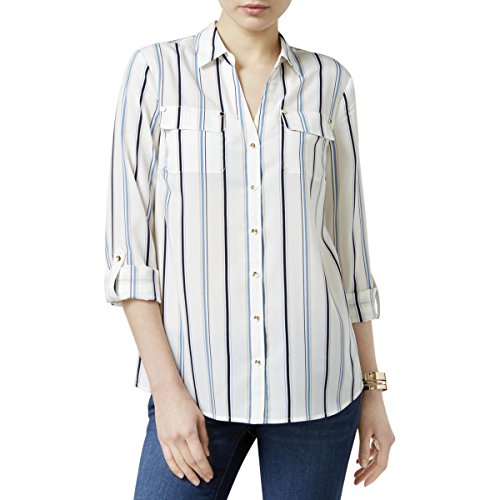 Charter Club Petite Striped Roll Tab Shirt