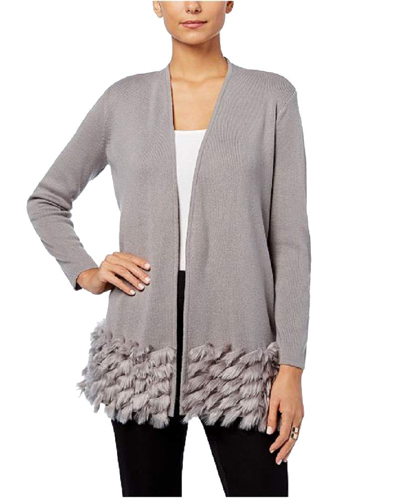 Alfani Petite Faux Fur Trim Cardigan