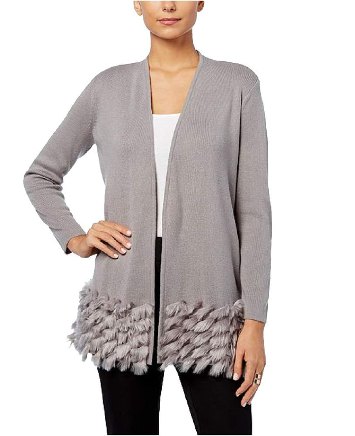 Alfani Petite Faux Fur Trim Cardigan
