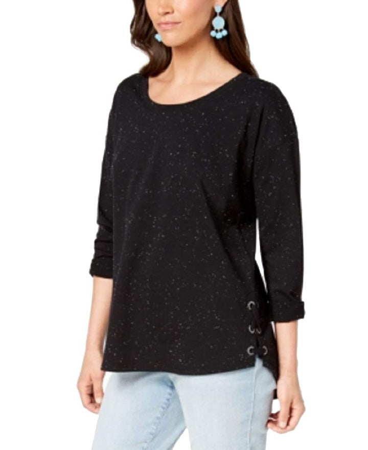 Style & Co Flecked Side Lace Up Top