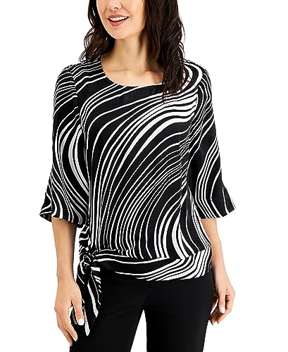 JM Collection Swirl Print Tie Hem Flare Sleeve Top