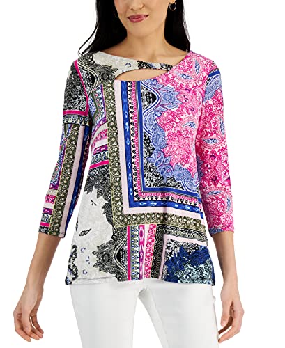 JM Collection Womens Serafina Patchwork Print Top