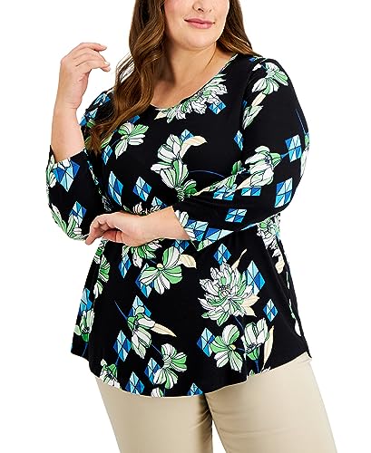 JM Collection Plus Size Printed 3/4 Sleeve Top