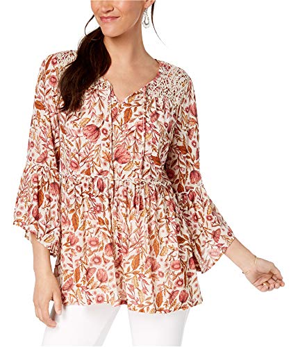 Style & Co Floral Print Lace Peasant Top
