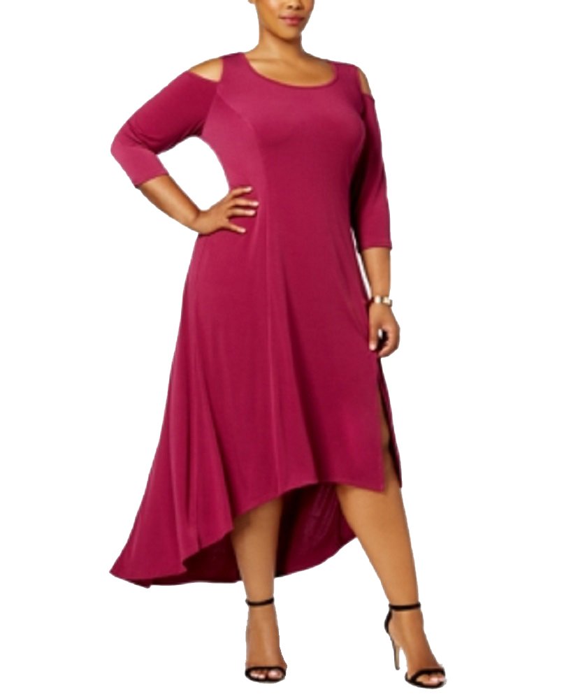 NY Collection Plus Size Cold Shoulder High Low Maxi Dress