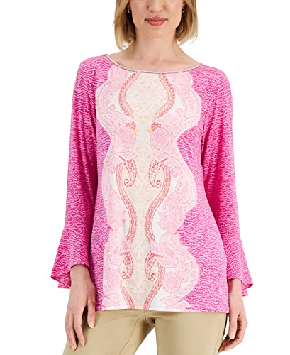 JM Collection Printed Flared Sleeve Top