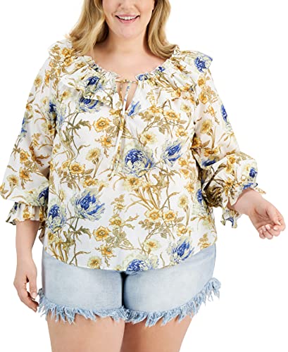INC International Concepts Plus Size Cotton Ruffled Blouse
