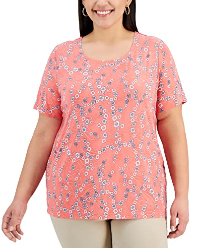JM Collection Plus Size Jacquard Printed Scoop Neck Top