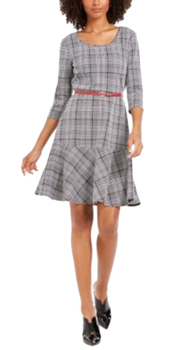 NY Collection Petite Plaid Fit & Flare Dress (Noir Zipplaid, P/S)
